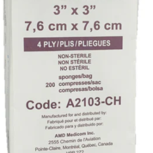 Compresse non-tissé 3" x 3" non-stérile 4 plis ( 200/pqt )