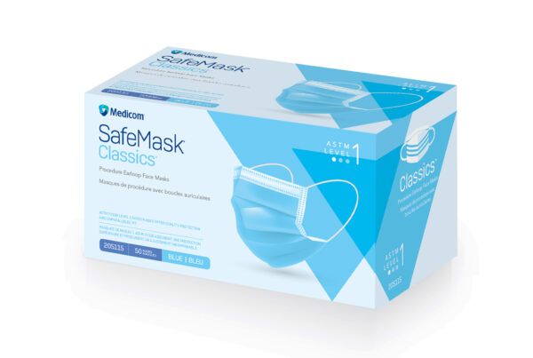 Masque de procédure bleu Niveau 1 avec boucles auriculaires  (50/bte)
