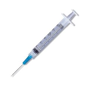 Seringue 3 cc avec aiguille , embout  lock  25 G  1"  ( 100/bte )
