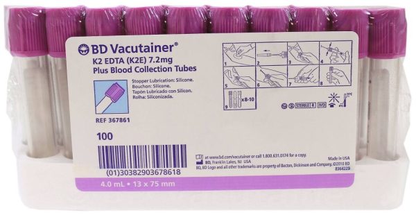 Tubes de prélèvement sanguin BD lavande 4 ml  -  13 x 75 mm  ( 100/bte )