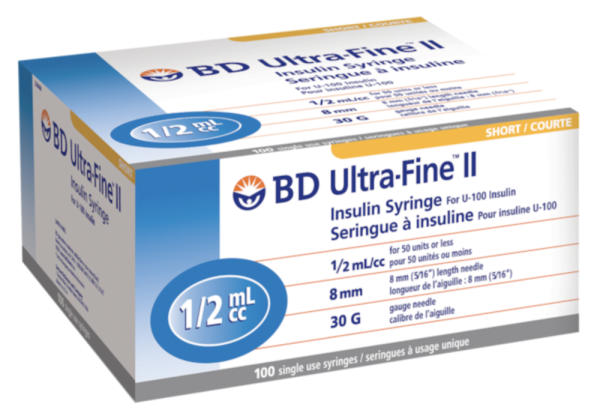 Seringue à insuline Ultra Fine II  1/2"  8mm  30G  (100/bte )