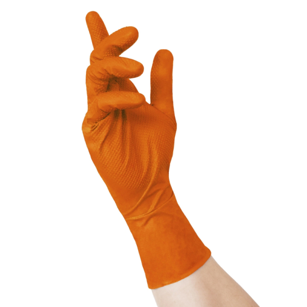 Gant de nitrile orange petit poignet long - 9 mm  ( 2/pqt )