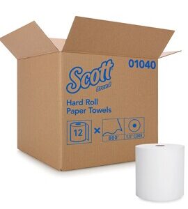 Papier à main blanc 01040 Scott  8" x  800 pieds  ( 12 rlx/cs )