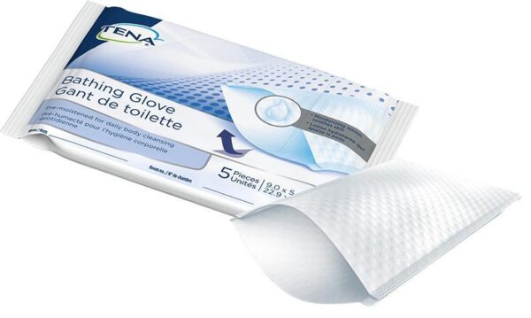 Gant de toilette TENA avec lotion hydratante  ( 5 /pqt )