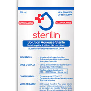 Solution aqueuse stérile Irilin avec chlorexidine 0.05%  - 500 ml