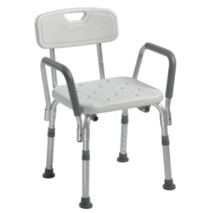 Chaise de douche avec dossier et accoudoirs rembourrés amovibles