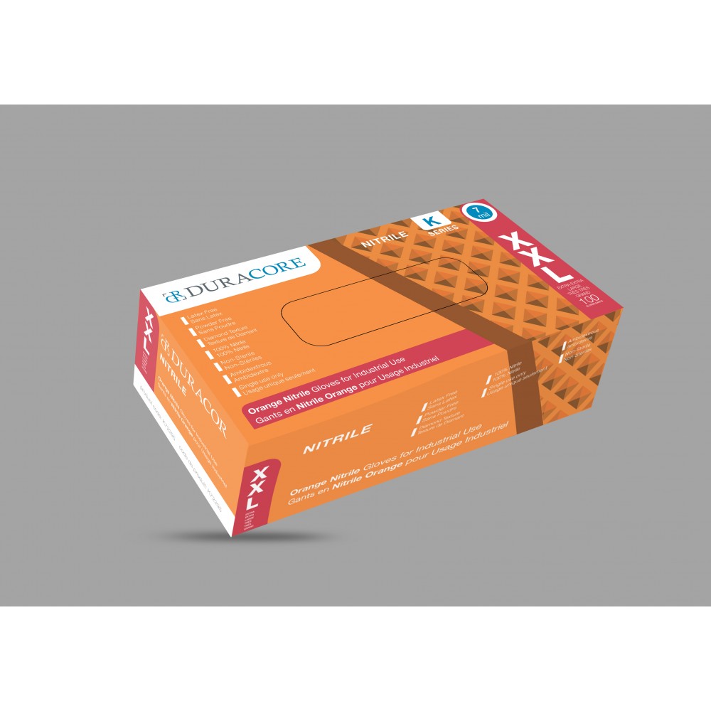 Gant de nitrile 2X-Large orange sans poudre texturé 8 mil (100/bte)